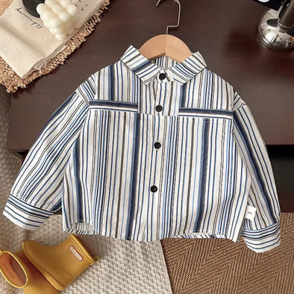 【12M-5Y】Boy Casual Striped Print Lapel Long Sleeve Shirt - Popopieshop.com 