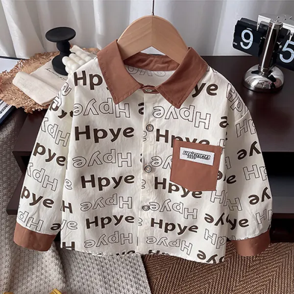【12M-5Y】Boy Casual Letter Print Lapel Long Sleeve Shirt - Popopieshop.com 