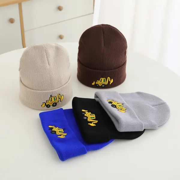 Boys Casual Excavator Embroidered Knitted Hat - Popopieshop.com 