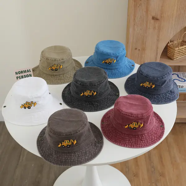 Boys Casual Excavator Embroidered Bucket Hat - Popopie.com 