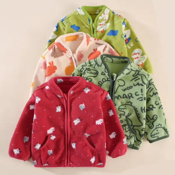 【9M-4Y】Unisex Kids Flannel Cartoon Print Long Sleeve Jacket - Popopieshop.com 
