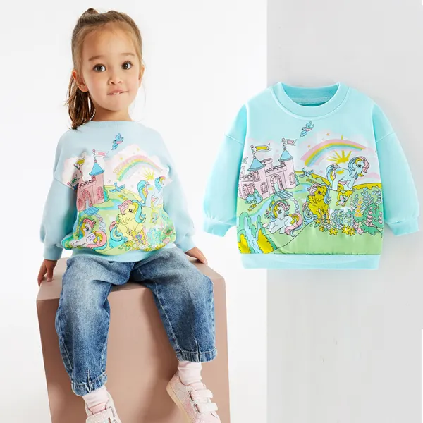 【18M-7Y】Girls Cute Unicorn Print Light Blue Sweatshirt - Popopieshop.com 