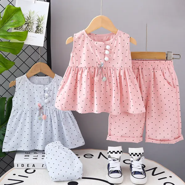 【12M-5Y】2-piece Girls Cute Cherry Design Polka Dot Print Sleeveless Top And Shorts Set - Popopieshop.com 