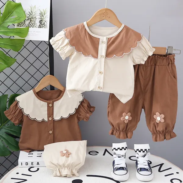 【12M-5Y】2-piece Girls Cute Petal Embroidered Shirt And Shorts Set - Popopieshop.com 