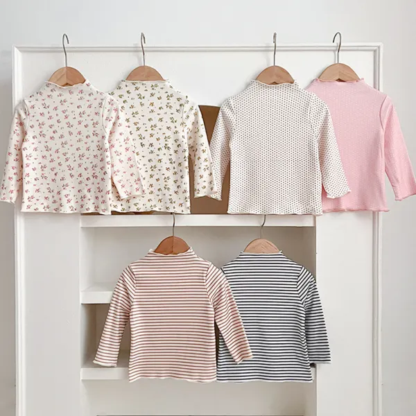 【12M-6Y】Girls Sweet Floral Striped Polka Dot Print Long Sleeve T-shirt - Popopieshop.com 