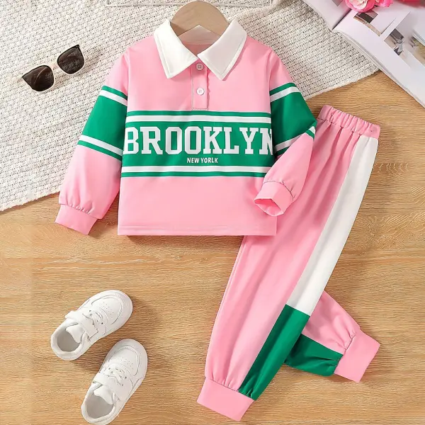 【3Y-10Y】2-piece Girls Pink Letter Print Long Sleeve Sweatshirt And Pants Set - Popopieshop.com 