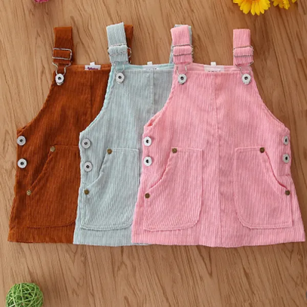 【12M-5Y】Girls Sweet Corduroy Solid Color Overall Dress - Popopieshop.com 