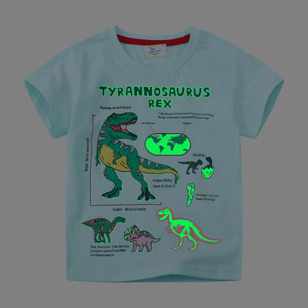 【18M-7Y】Boys Casual Cotton Dinosaur Luminous Print Short Sleeve T-shirt - Popopieshop.com 