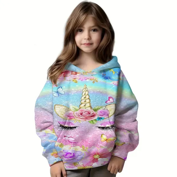 【2Y-12Y】Girls Cute Rainbow Unicorn Print Hooded Sweatshirt - Popopieshop.com 