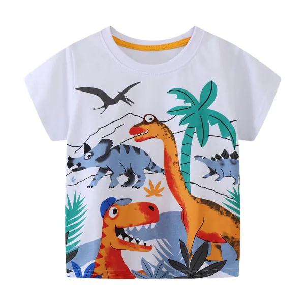 【18M-7Y】Boys Casual Cotton Dinosaur Print Short Sleeve T-shirt - Popopieshop.com 