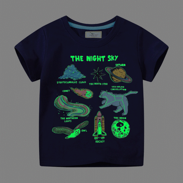 【18M-7Y】Boys Casual Cotton Animal Planet Print Night Light Short Sleeve T-shirt - Popopieshop.com 