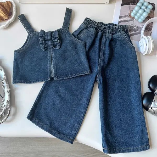 【18M-8Y】2-piece Girls Denim Top And Pants Set - Popopieshop.com 