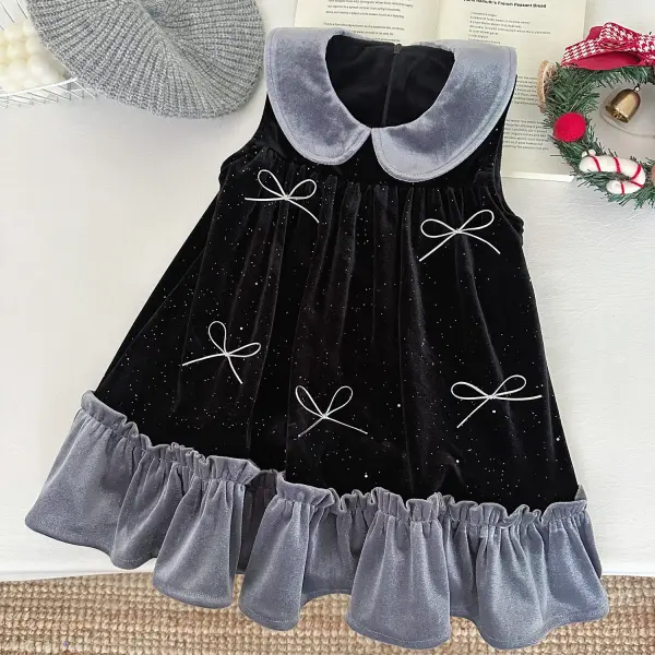【18M-8Y】Girls Velvet Bow Sleeveless Dress - Popopieshop.com 
