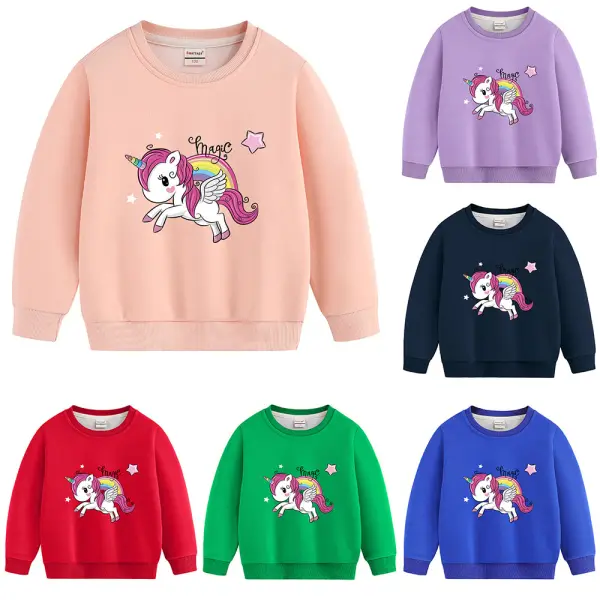 【18M-12Y】Girls Unicorn Print Round Neck Long Sleeve Sweatshirt - Popopieshop.com 