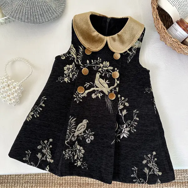 【18M-8Y】Girls Floral Lapel Sleeveless Dress - Popopieshop.com 