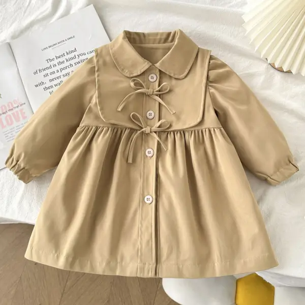 【18M-8Y】Girls Khaki Bow Trench Coat - Popopieshop.com 