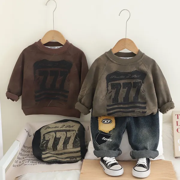 【12M-5Y】2-piece Boys Casual Lettering Printe Round Neck Sweatshirt And Jeans Set - Popopieshop.com 