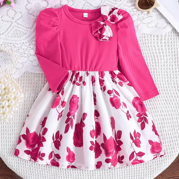 【6M-3Y】Baby Girl Sweet Floral Print Puff Sleeve Dress - Popopieshop.com 
