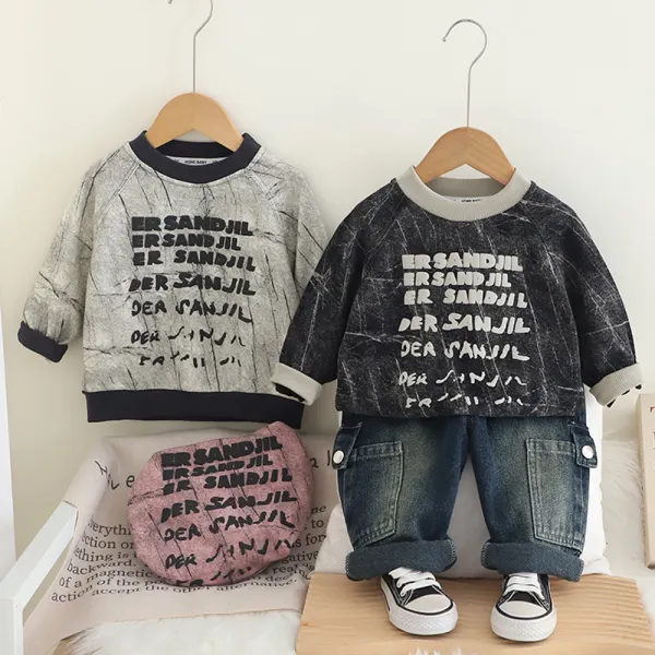 【12M-5Y】2-piece Boys Casual Lettering Round Neck Sweatshirt And Cargo Jeans Set - Popopieshop.com 