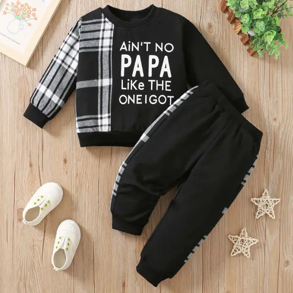 【9M-6Y】2-piece Boys Black Plaid Letter Print Long Sleeve Sweatshirt And Pants Set - Popopieshop.com 