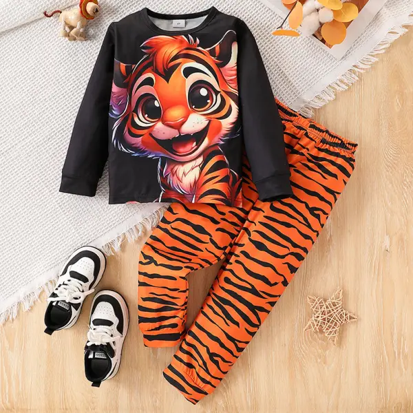 【3Y-7Y】2-piece Boys Tiger Print Long Sleeve Pajama Set - Popopieshop.com 