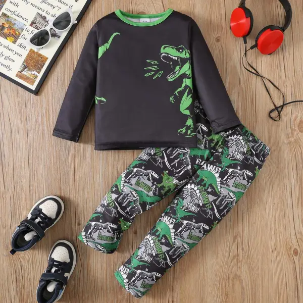 【1Y-8Y】2-piece Boys Dinosaur Print Long Sleeve Pajama Set - Popopieshop.com 
