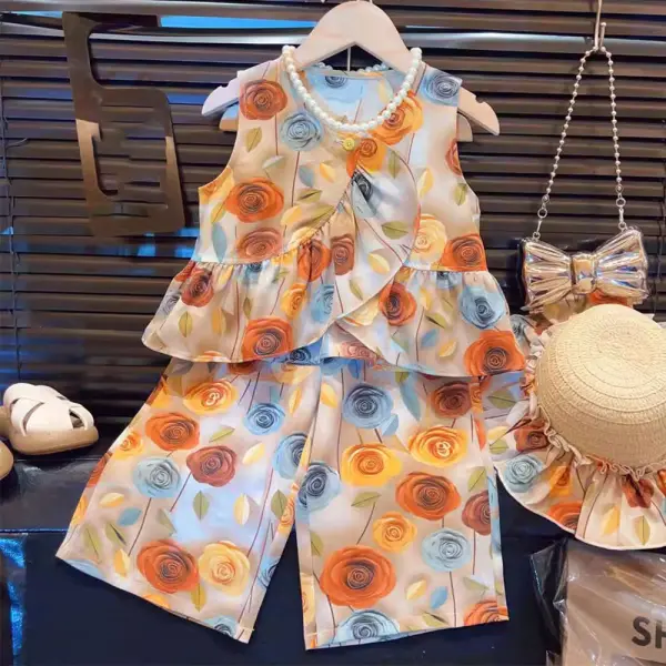 【18M-8Y】3-piece Girls Floral Top And Pants Set With Hat - Popopieshop.com 