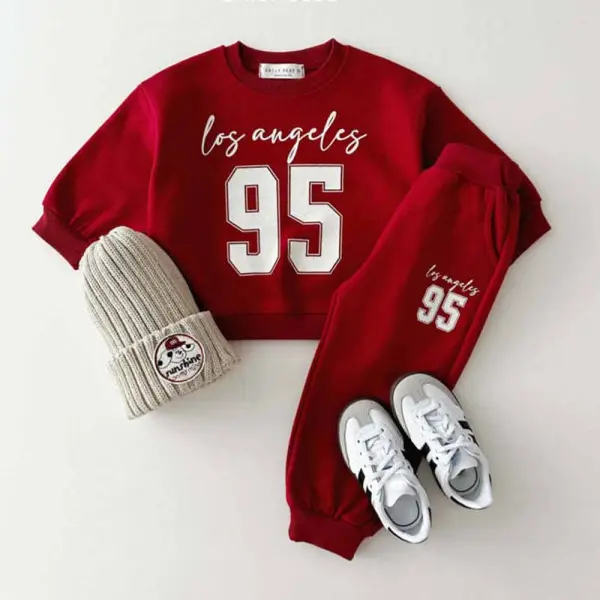 【12M-6Y】2-piece Unisex Casual Fashion Cotton Letter Printed Round Neck Sweatshirt And Pants Set - Popopieshop.com 