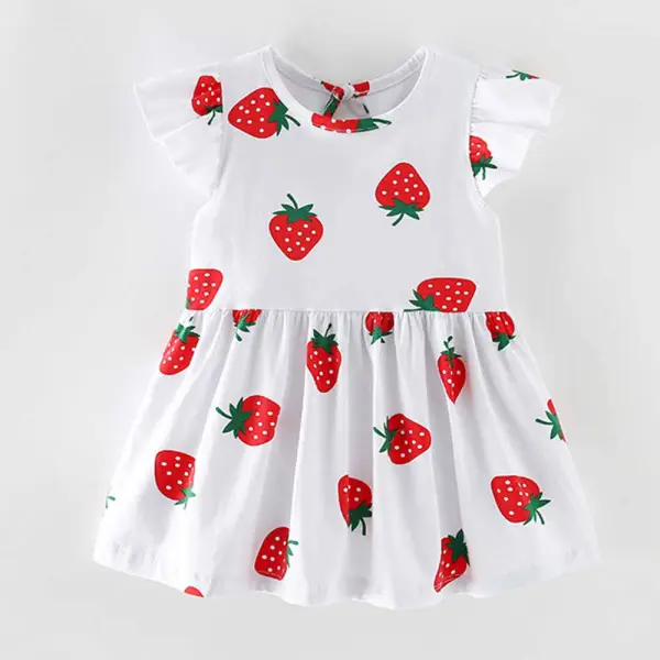 【2Y-10Y】Girls Sweet Cotton Strawberry Print Ruffle Dress - Popopieshop.com 