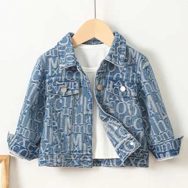 【18M-6Y】Boys Casual Letter Print Washing Water Denim Jacket - Popopieshop.com 