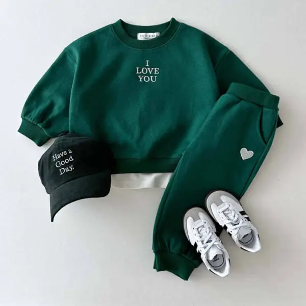 【12M-6Y】2-piece Unisex Casual Fashion Cotton Letter Printed Round Neck Sweatshirt And Pants Set - Popopieshop.com 