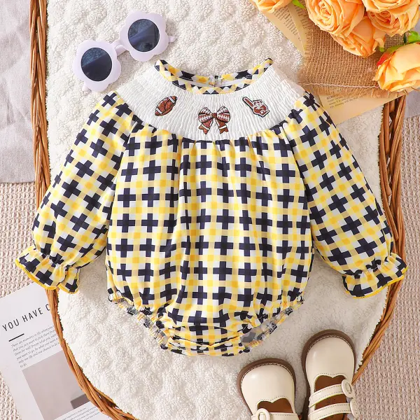 【0M-18M】Baby Girls Cute Plaid Print Long Sleeve Romper - Popopieshop.com 