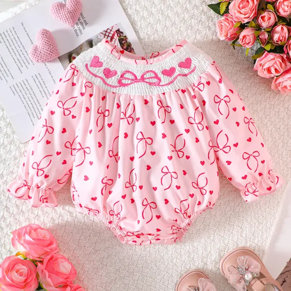 【0M-18M】Baby Girls Cute Bowknot Print Long Sleeve Romper - Popopieshop.com 