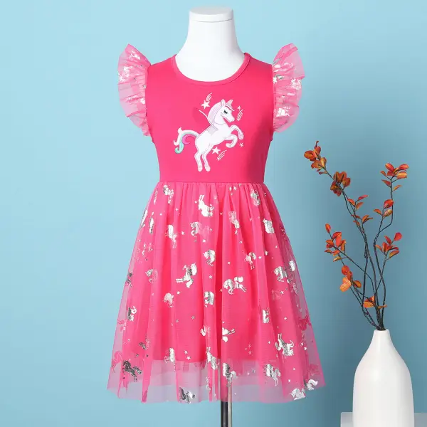 【3Y-8Y】Girls Rose Unicorn Embroidered Mesh Dress - Popopieshop.com 