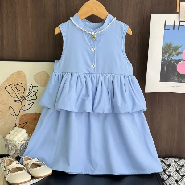 【2Y-7Y】Girls Blue Sleeveless Dress - Popopieshop.com 