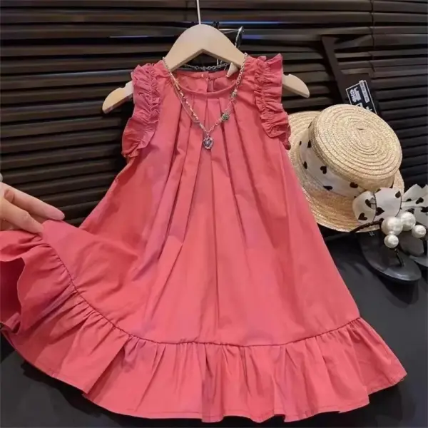 【1Y-7Y】Girls Sweet Fashionable Ruffles Design Red Dress - Popopieshop.com 