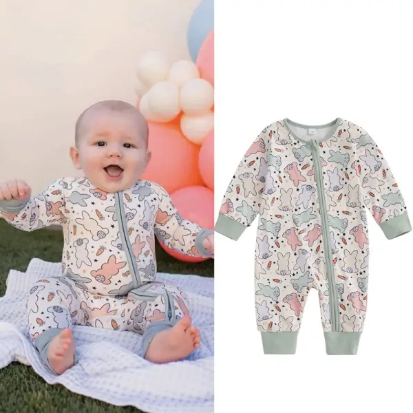【0M-18M】Unisex Baby Cute Rabbit Print Long Sleeve Jumpsuit - Popopieshop.com 
