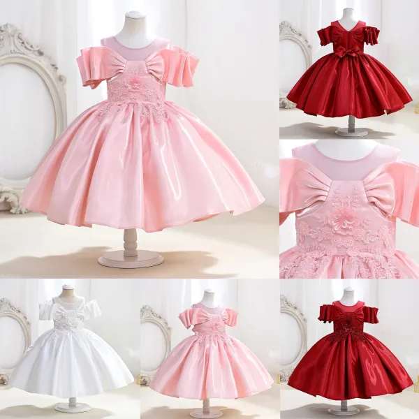 【2Y-8Y】Girls Elegant Floral Embroidery Off-shoulder Bowknot Princess Dress - Popopieshop.com 