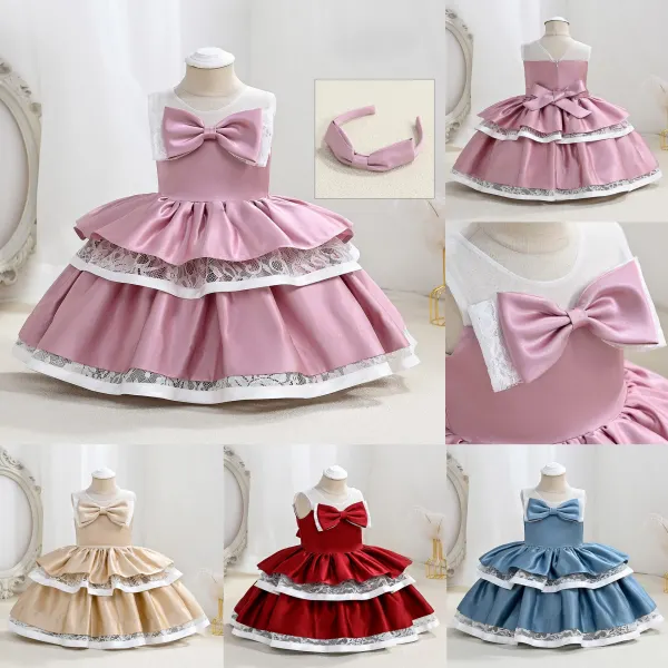 【12M-5Y】Girls Elegant Bowknot Multi-layered Puff Princess Evening Dress With Hairband - Popopieshop.com 