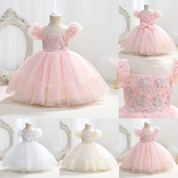 【12M-5Y】Girls Butterfly Embroidery Puff Sleeve Mesh Princess Dress - Popopieshop.com 
