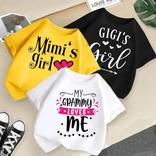 【2Y-10Y】Girls Casual Cotton Letter Printed Short Sleeve Multicolor T-shirt - Thepopopie.com 