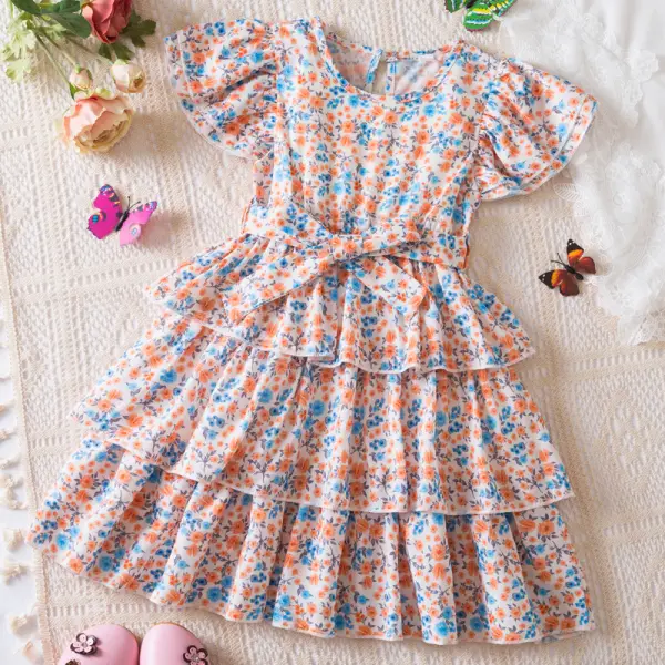 【2Y-7Y】Girls Sweet Floral Chiffon Ruffle Dress - Popopieshop.com 