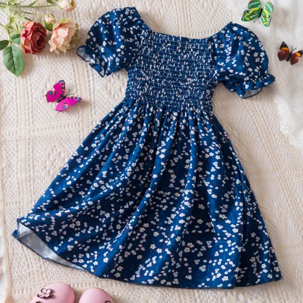 【18M-6Y】Girls Sweet Floral Chiffon Puff Sleeve A-Line Dress - Popopieshop.com 