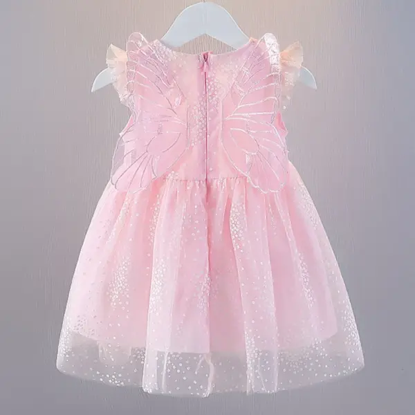 【18M-6Y】Girls Butterfly Wings Floral Mesh Sleeveless Dress - Popopieshop.com 