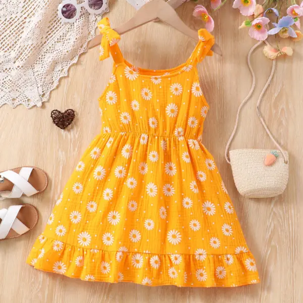 【2Y-7Y】Girls Little Daisy Print Sling Dress - Thepopopie.com 