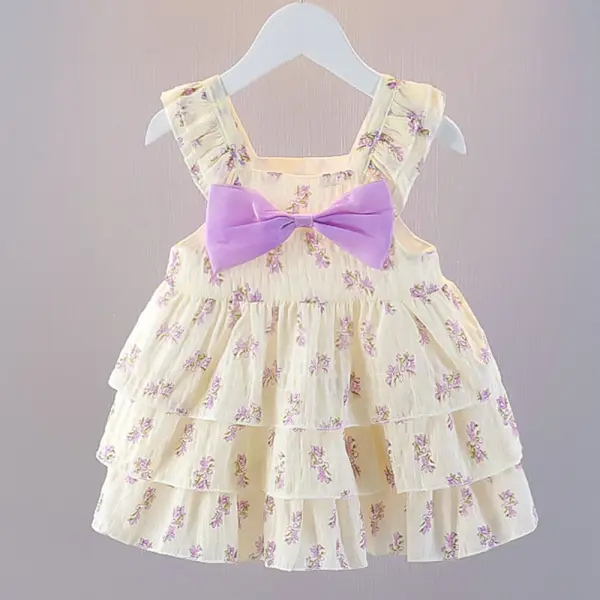 【18M-6Y】Girls Floral Bow Sleeveless Dress - Popopieshop.com 