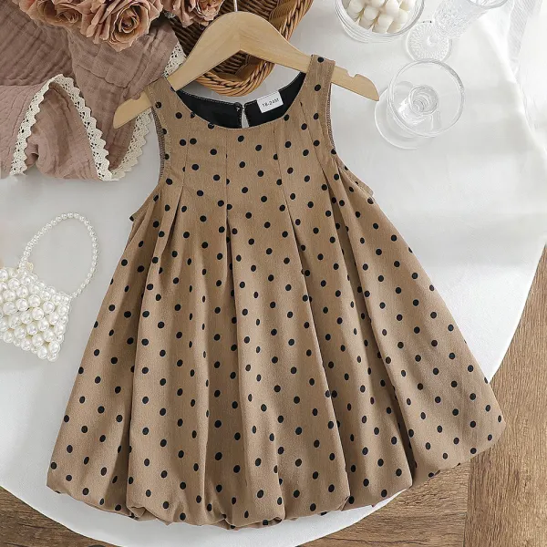 【18M-6Y】Girls Sweet Polka Dot Print Pleated Sleeveless Floral Dress - Popopieshop.com 