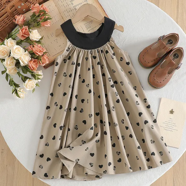 【18M-6Y】Girls Sweet Heart Print Pleated Halter Sleeveless Dress - Popopieshop.com 