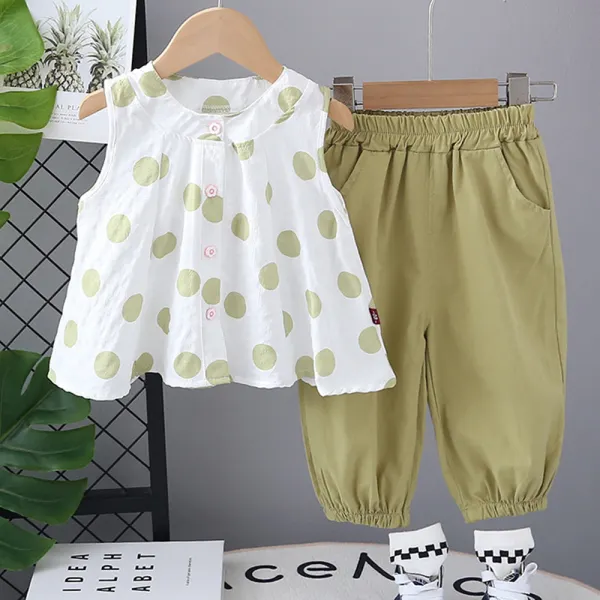 【12M-5Y】2-piece Girls Cute Chiffon Polka Dot Print Sleeveless Top And Bloomers Set - Popopieshop.com 
