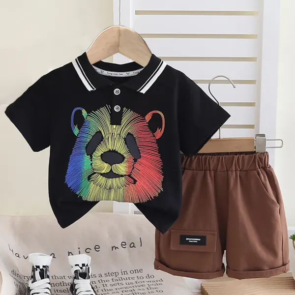 【12M-5Y】2-piece Boy Cute Panda Print Short-sleeve Polo And Shorts Set - Popopieshop.com 